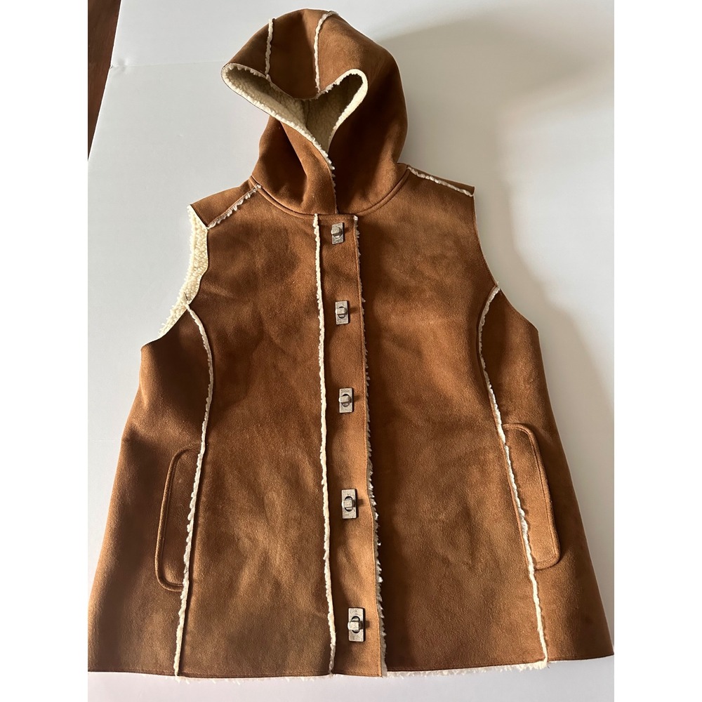 Jones New York Signature Faux Suede Sherpa Lined Hooded‎ Vest